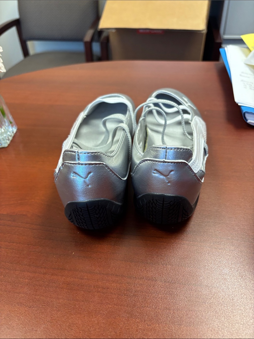 Puma Women's Metallic Silver Ballet Flats with Elastic Cross Straps - Picture 5 of 5